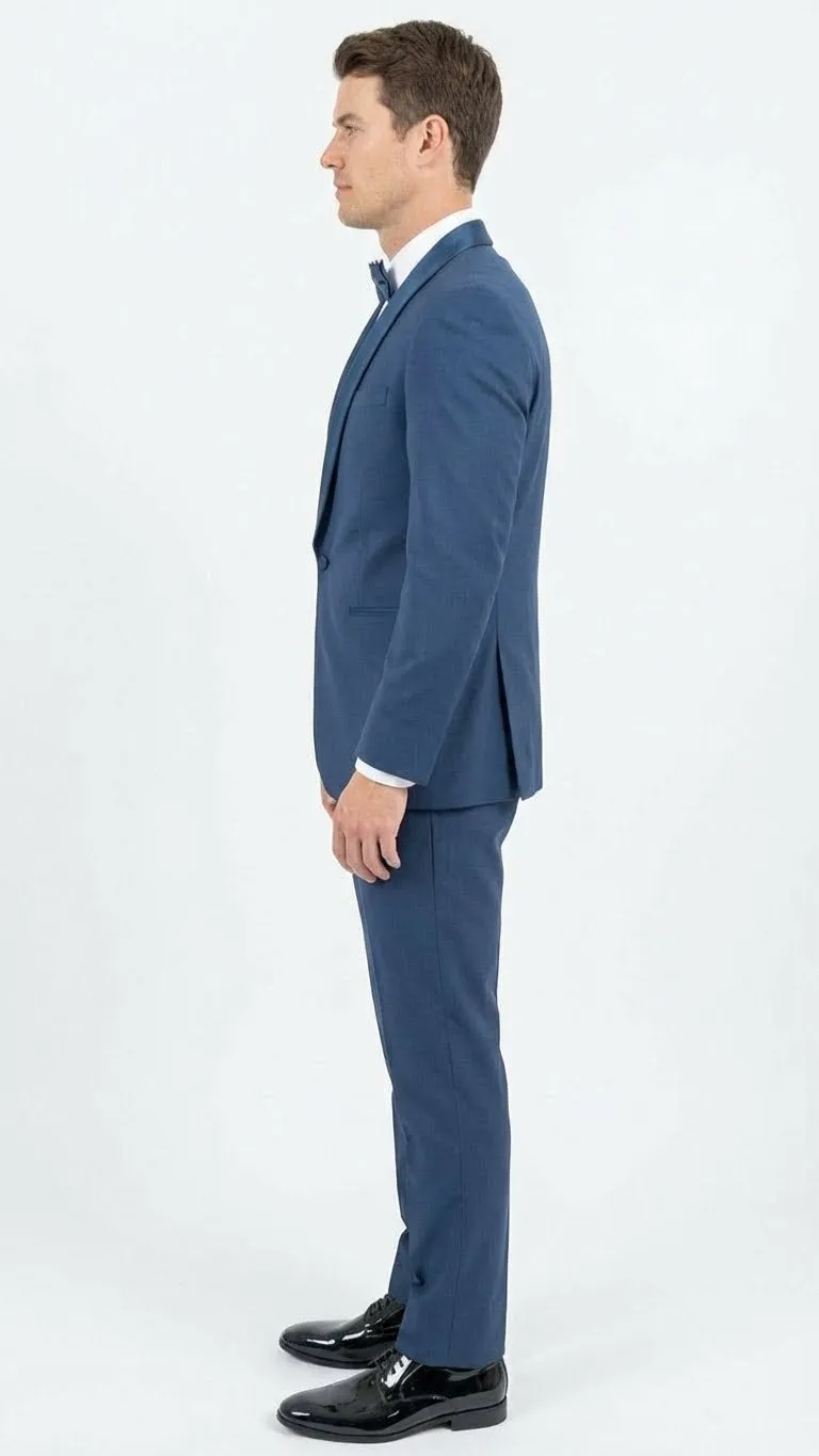 Men’s Indigo Sapphire Royal Blue Tuxedo Suit Set, Classic Formal Wedding Prom Dinner Jacket Tux Light Blue Cobalt Color sold by Alberto Nardoni product image thumbnail 3