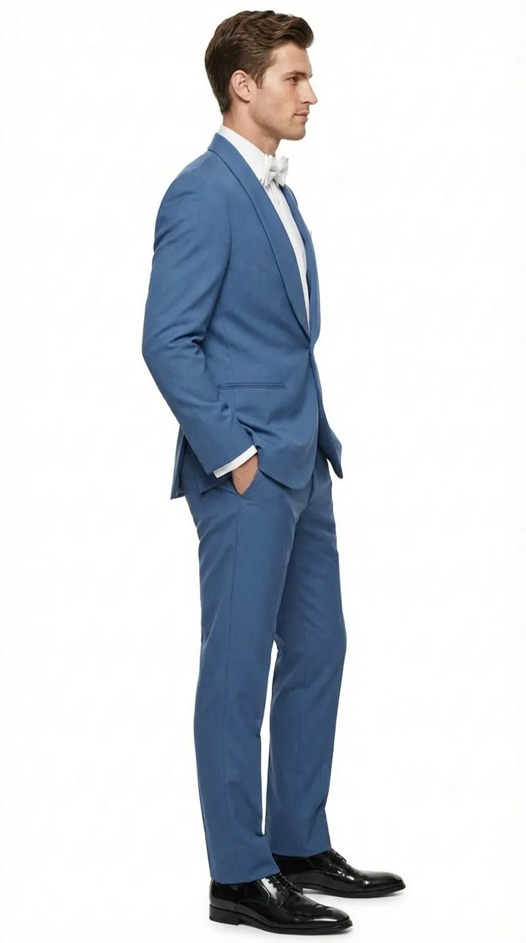 Men's Sky Blue Tuxedo Suit with Shawl Lapel, Formal Wedding and Prom Dinner Jacket Set - Steel Blue Color sold by Alberto Nardoni product image thumbnail 5