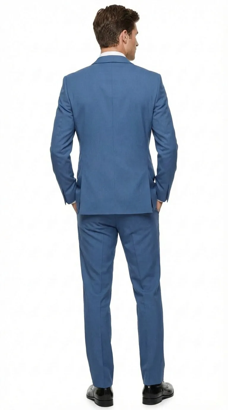 Men's Sky Blue Tuxedo Suit with Shawl Lapel, Formal Wedding and Prom Dinner Jacket Set - Steel Blue Color sold by Alberto Nardoni product image thumbnail 2