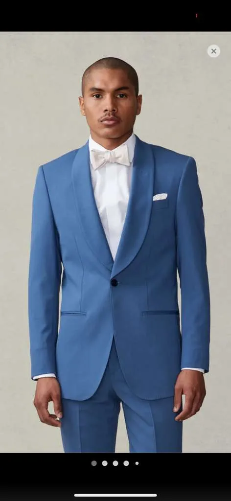 Men's Sky Blue Tuxedo Suit with Shawl Lapel, Formal Wedding and Prom Dinner Jacket Set - Steel Blue Color sold by Alberto Nardoni product image thumbnail 3