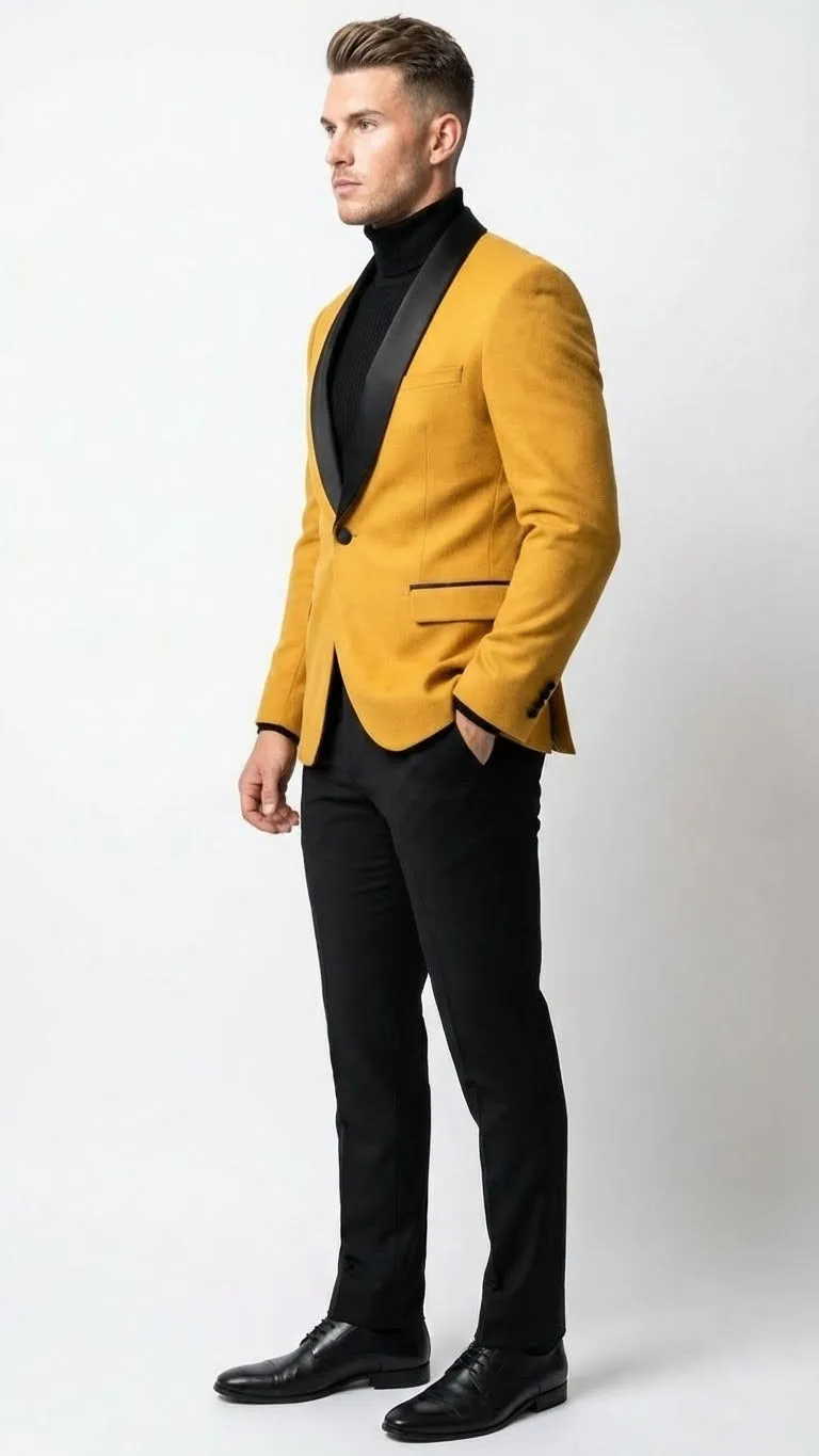 Men's Gold Shawl Lapel Blazer Tuxedo Dinner Jacket – Luxury Formal Blazer Jacket for Wedding, Party and Evening Events sold by Alberto Nardoni product image thumbnail 3