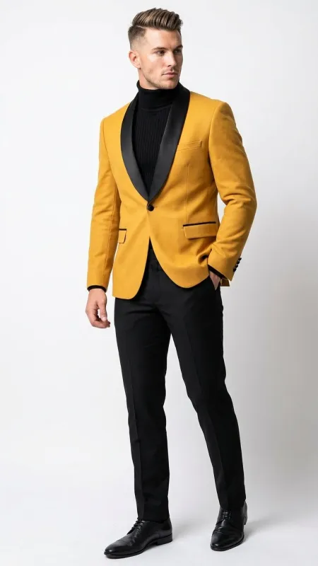 Men's Gold Shawl Lapel Blazer Tuxedo Dinner Jacket – Luxury Formal Blazer Jacket for Wedding, Party and Evening Events sold by Alberto Nardoni