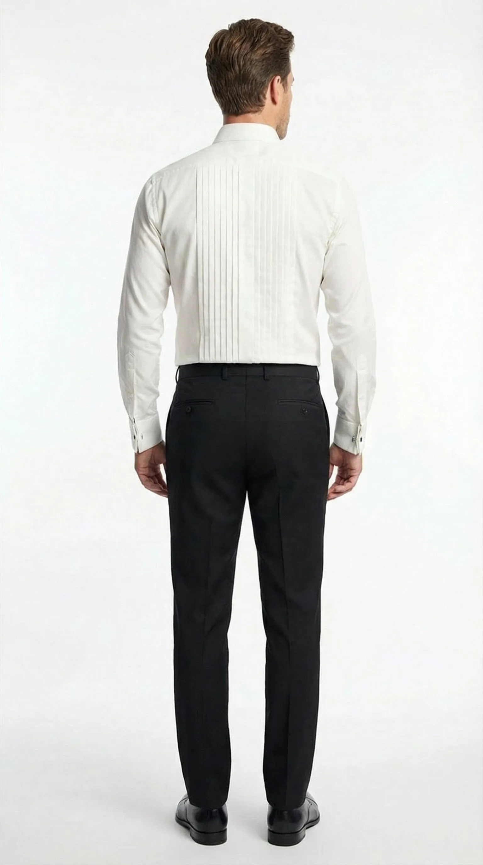 Men’s Ivory Cream Off White Pleated Tuxedo Dress Shirt | French Cuff Formal Wedding Shirt sold by Alberto Nardoni product image thumbnail 2