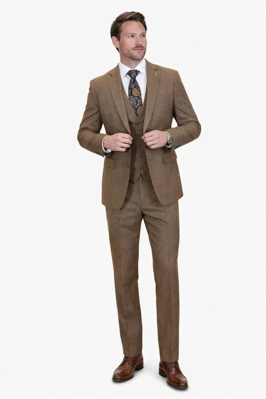 Men’s Copper Brown Micro Plaid Wool Suit – Designer Vintage Style with Vest made by Alberto Nardoni