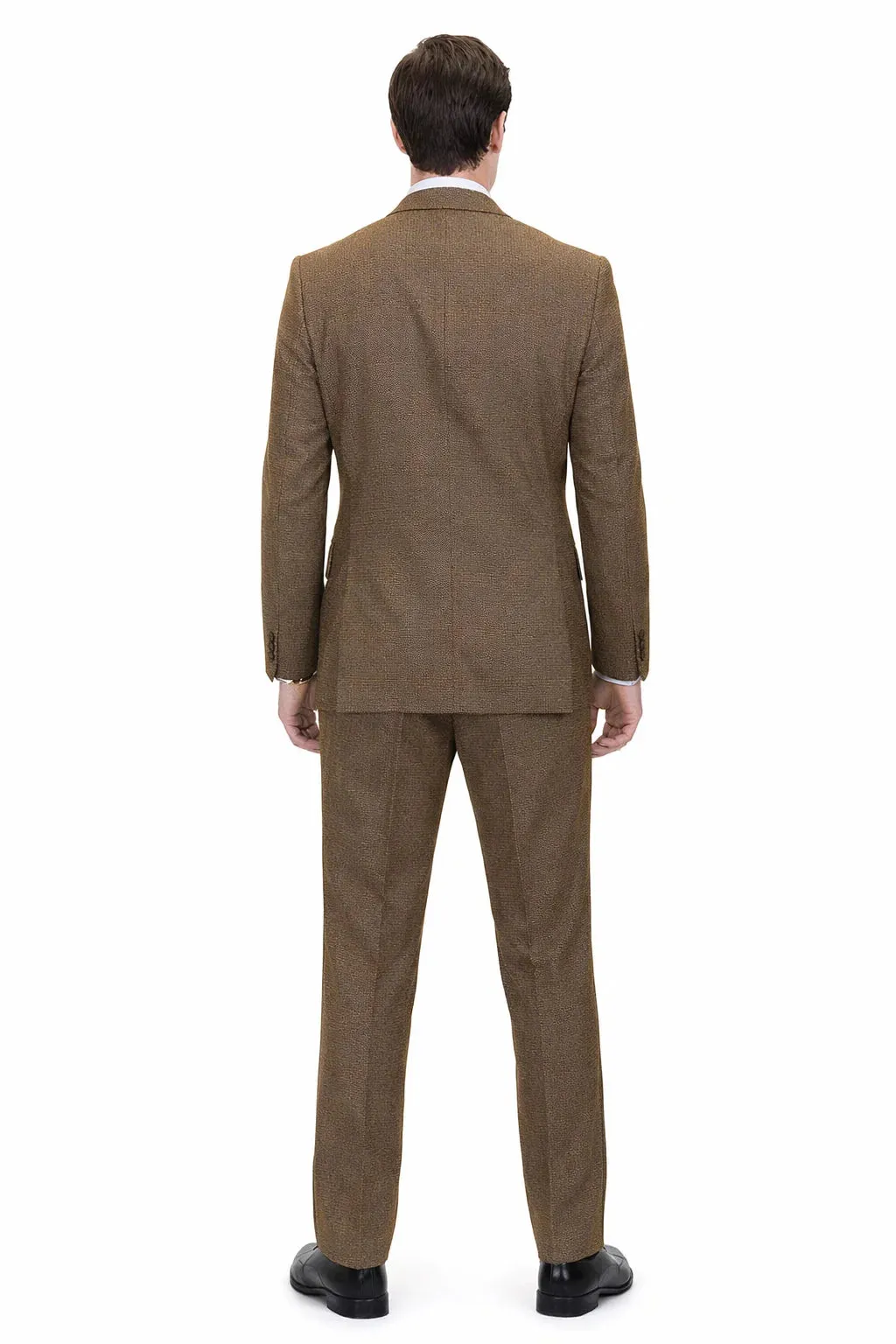 Men’s Copper Brown Micro Plaid Wool Suit – Designer Vintage Style with Vest sold by Alberto Nardoni product image thumbnail 2
