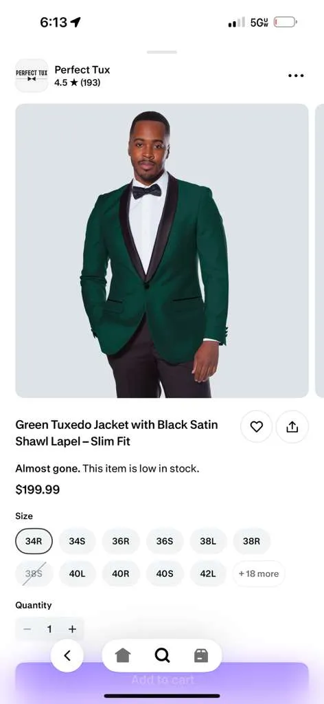 Men’s Emerald Green Tuxedo Jacket with Black Satin Shawl Lapel | Prom Dinner Blazer sold by Alberto Nardoni product image thumbnail 2