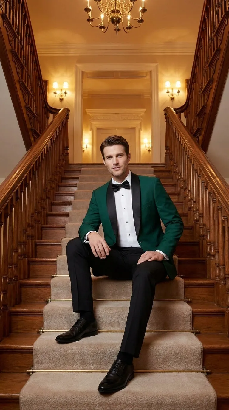 Men’s Emerald Green Tuxedo Jacket with Black Satin Shawl Lapel | Prom Dinner Blazer sold by Alberto Nardoni product image thumbnail 3