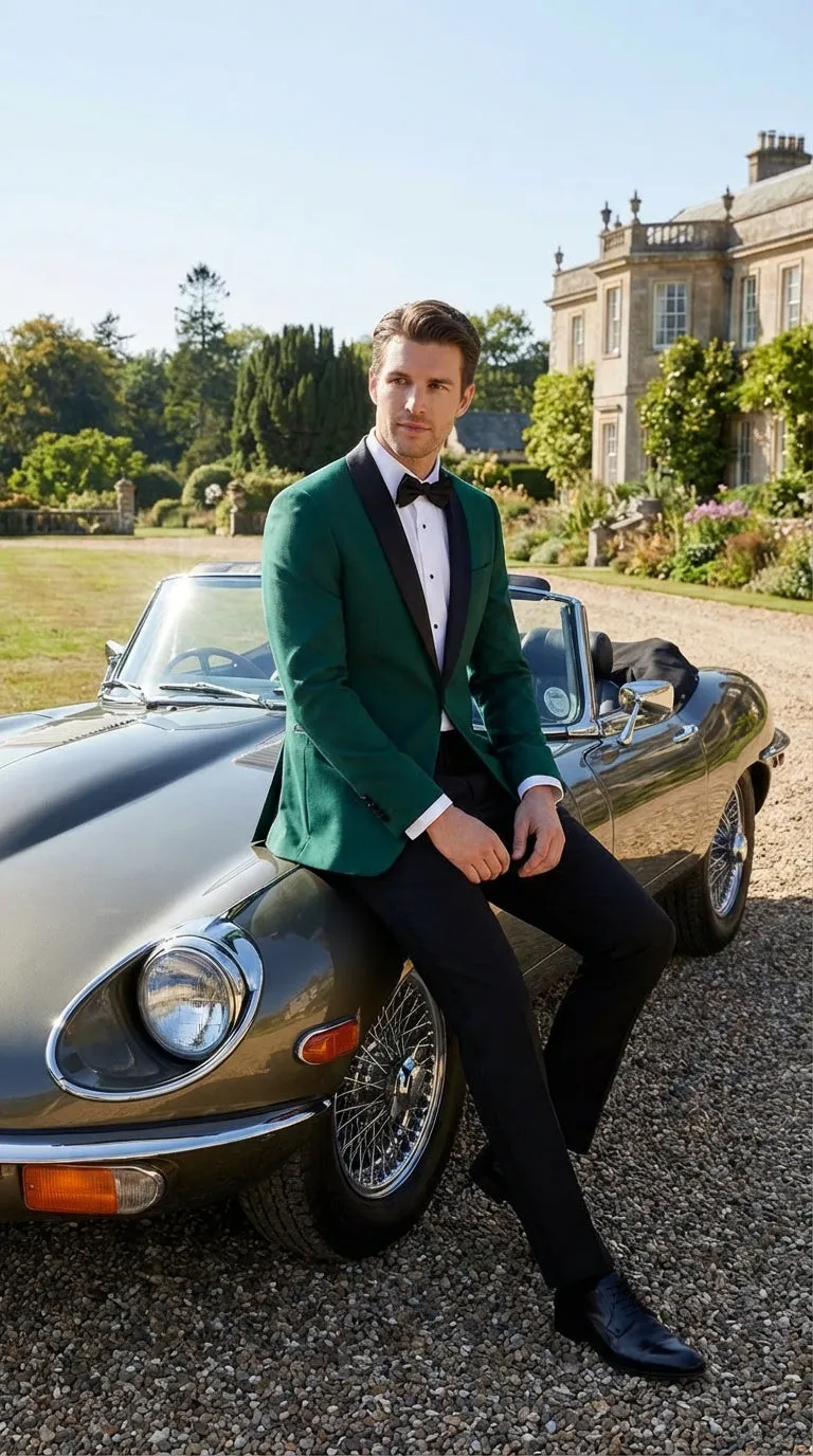 Men’s Emerald Green Tuxedo Jacket with Black Satin Shawl Lapel | Prom Dinner Blazer sold by Alberto Nardoni product image thumbnail 4