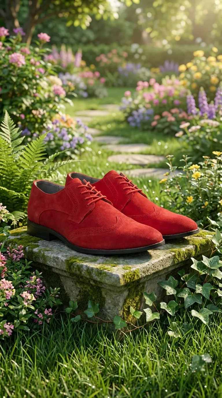 Men’s Red Suede Tuxedo Dress Shoes | Formal Lace-Up Wingtip Shoes for Wedding, Prom & Party - Velvet Shoe sold by Alberto Nardoni product image thumbnail 4