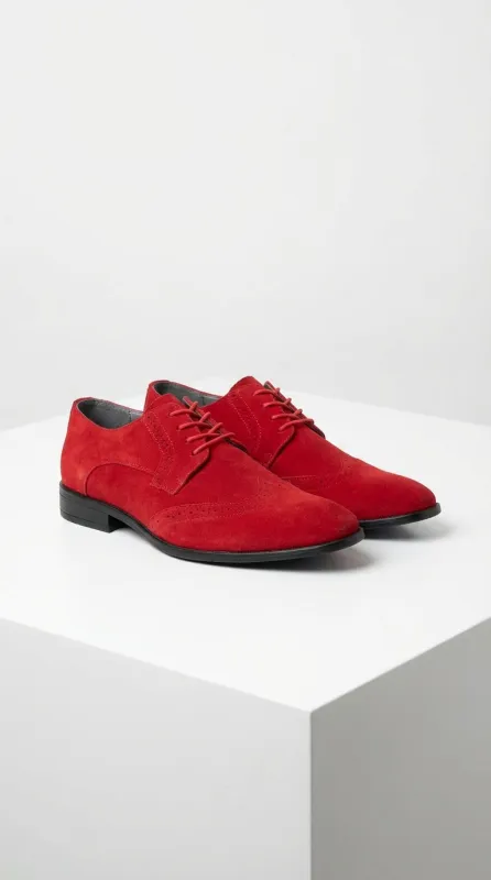 Men’s Red Suede Tuxedo Dress Shoes | Formal Lace-Up Wingtip Shoes for Wedding, Prom & Party - Velvet Shoe sold by Alberto Nardoni