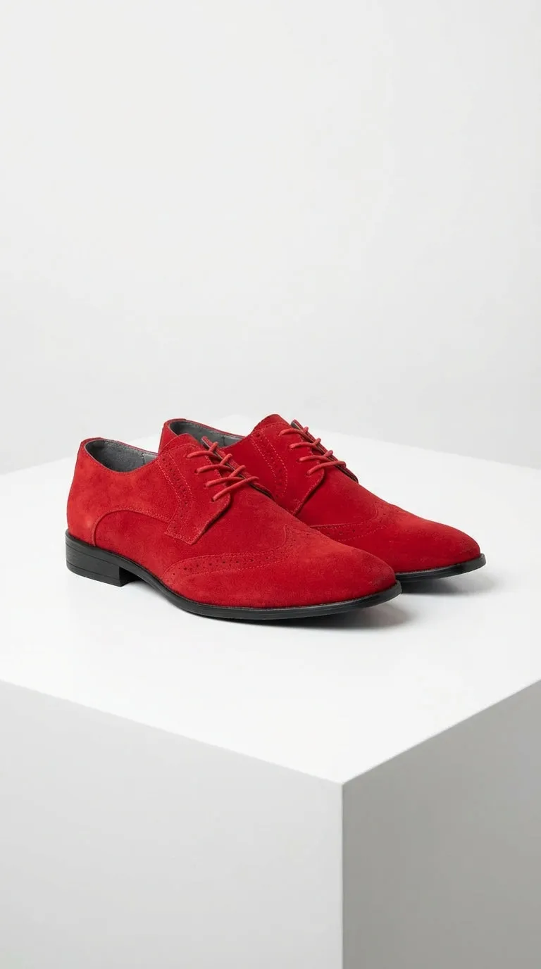 Men’s Red Suede Tuxedo Dress Shoes | Formal Lace-Up Wingtip Shoes for Wedding, Prom & Party - Velvet Shoe sold by Alberto Nardoni