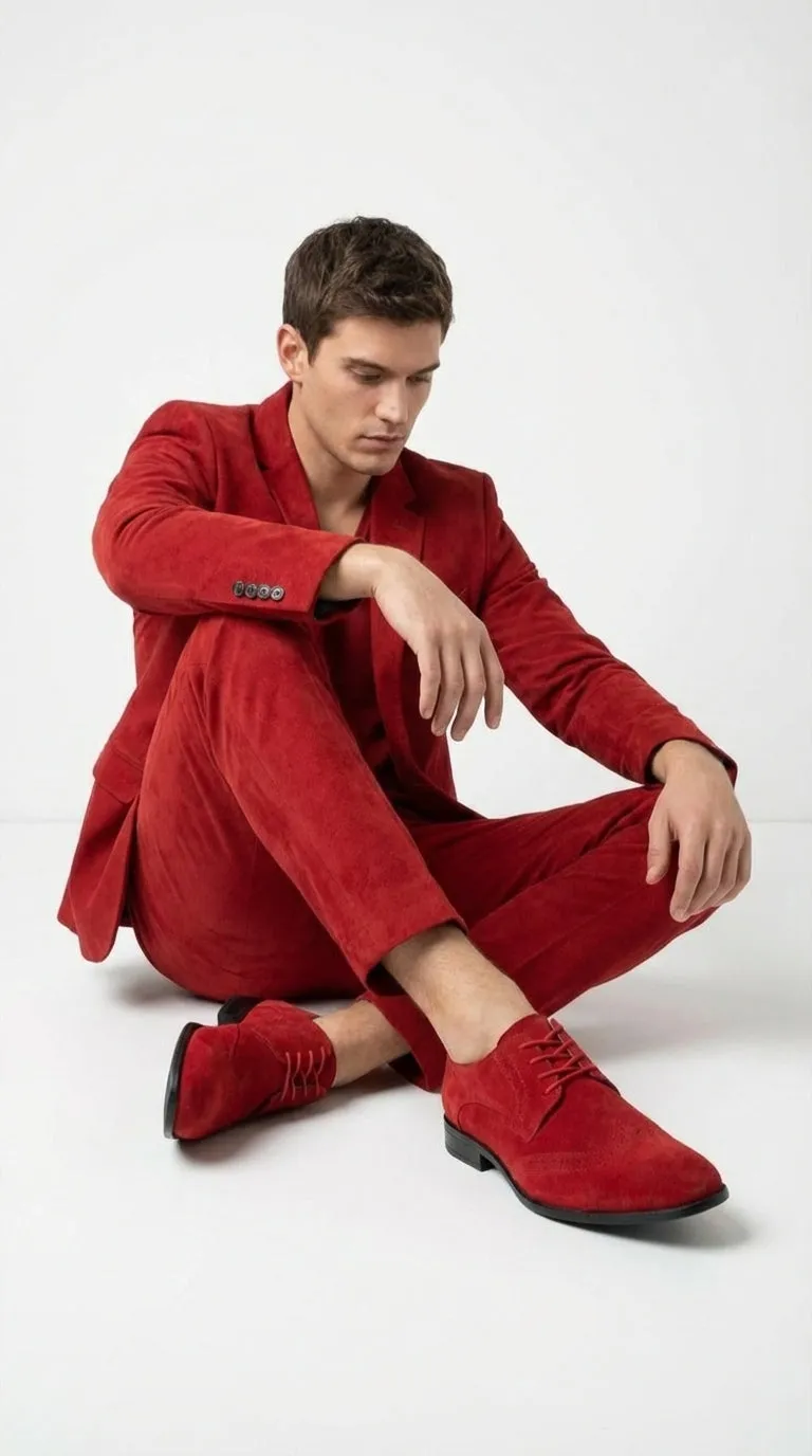 Men’s Red Suede Tuxedo Dress Shoes | Formal Lace-Up Wingtip Shoes for Wedding, Prom & Party - Velvet Shoe sold by Alberto Nardoni product image thumbnail 5