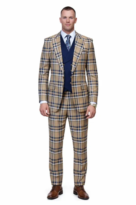 Statement Men’s 100% Wool 3-Piece Suit – Vibrant Color Contrast Modern Fit sold by Alberto Nardoni
