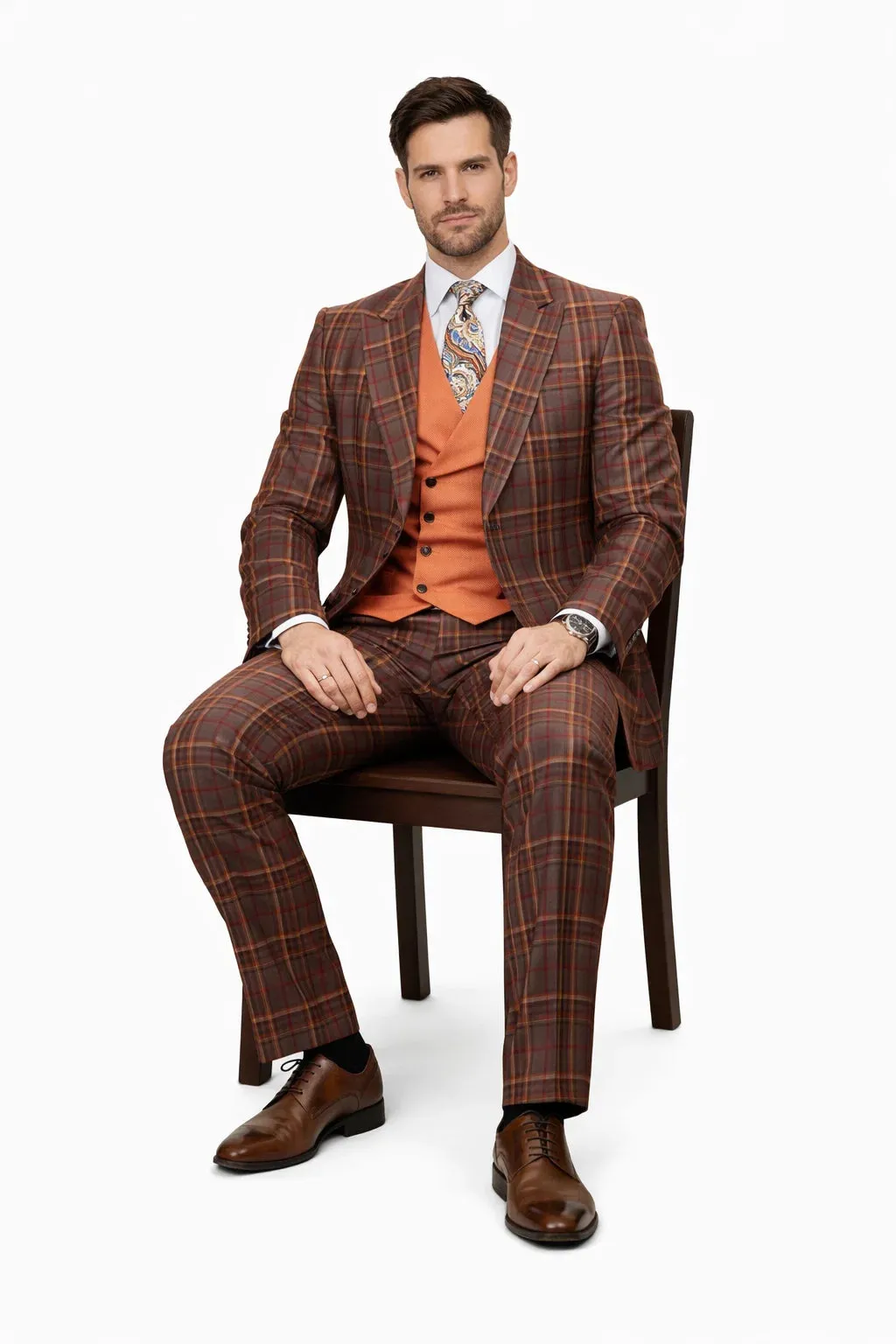 Statement Men’s 100% Wool 3-Piece Suit – Vibrant Color Contrast Modern Fit sold by Alberto Nardoni product image thumbnail 3