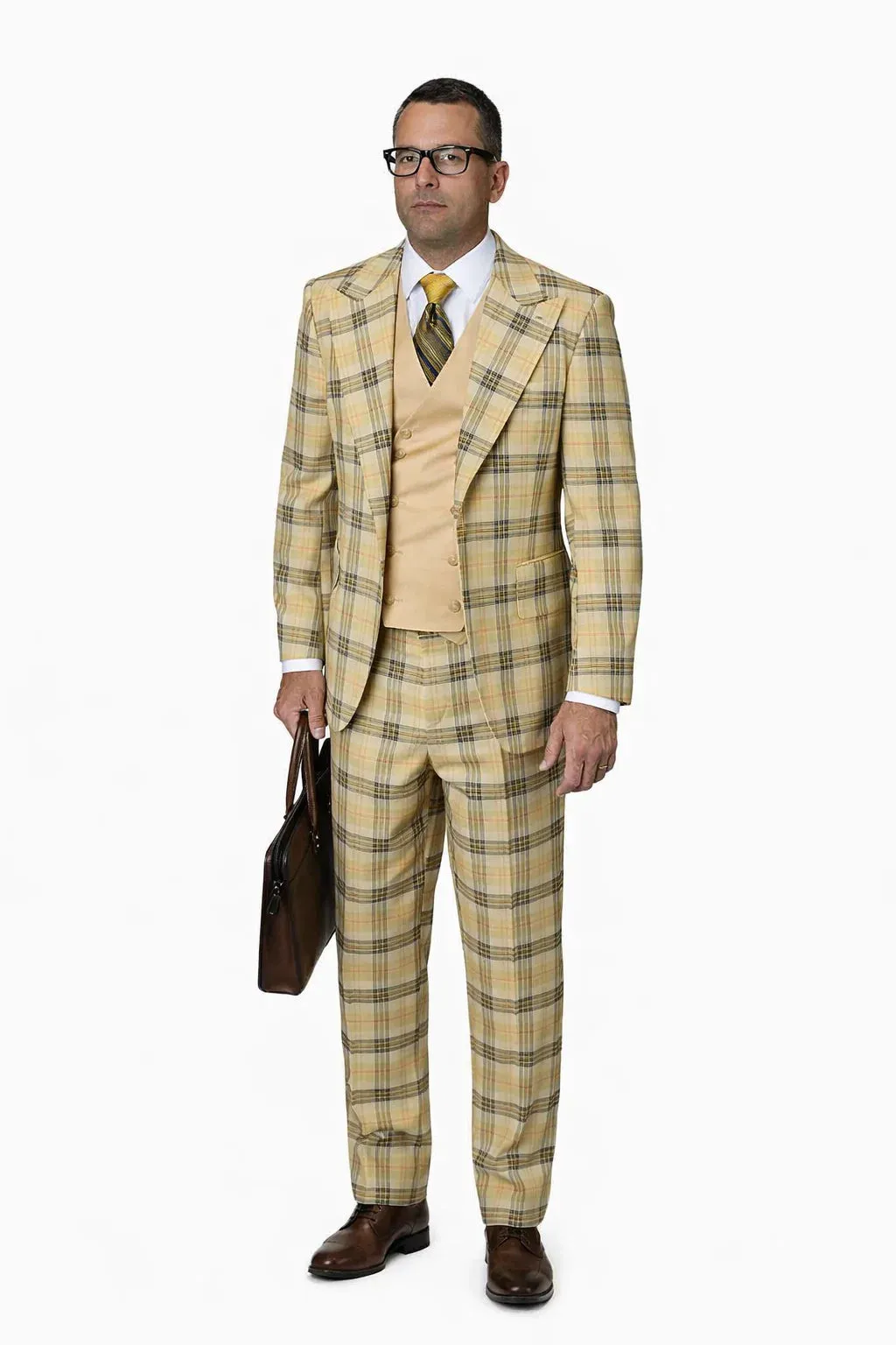 Statement Men’s 3-Piece Plaid Wool Suit – 100% Wool Modern Fit with Wide Peak Lapel sold by Alberto Nardoni product image thumbnail 3