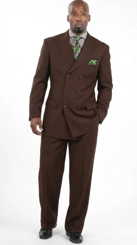 Men’s 6 on 3 Style Brown Double Breasted Suit with Wide Leg Pleated Pants, Classic Formal 2 Piece Dress Suit Set made by Alberto Nardoni