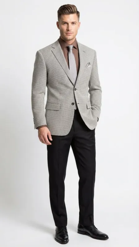 Men’s Black and White Houndstooth Blazer Jacket, Classic Formal Sport Coat for Business, Wedding and Dress Wear made by Alberto Nardoni