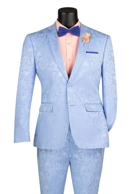 Mens Paisley Party Suit in Light Blue – Slim Fit Formal Style made by Alberto Nardoni