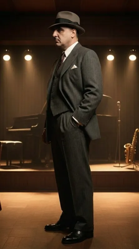 Al Capone Men’s Charcoal Gray Stripe 3-Piece Gangster Style Suit – 1920s Jazz Club Inspired Formal Suit Outfit made by Alberto Nardoni