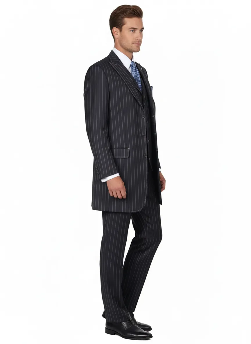 Mens Three Button Suits - Navy Blue Pinstripe Three-Piece Suit - Classic Business and Formal Wear with Tailored Fit sold by Alberto Nardoni product image thumbnail 2
