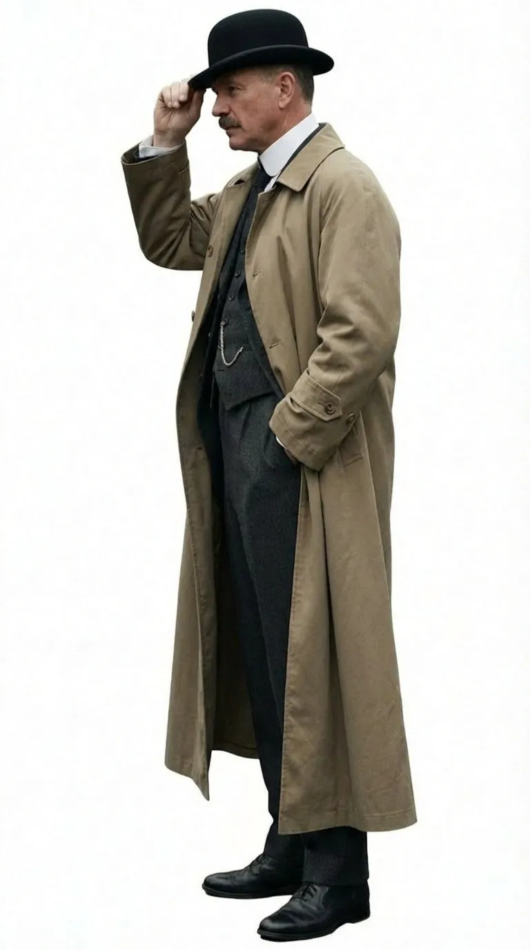 Men’s Beige Cotton Trench Coat Suit Package – Classic Long Overcoat for Formal + Suit + Hat sold by Alberto Nardoni product image thumbnail 3