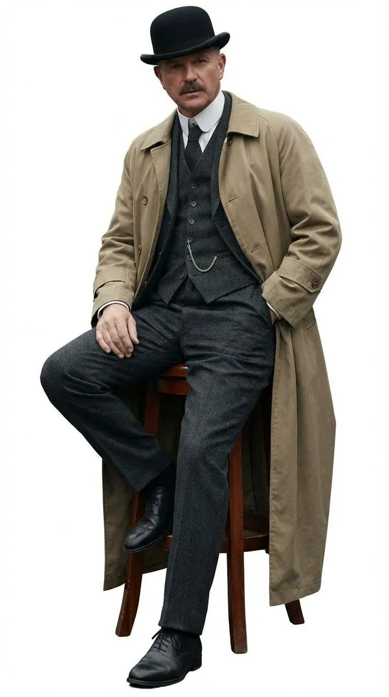 Men’s Beige Cotton Trench Coat Suit Package – Classic Long Overcoat for Formal + Suit + Hat sold by Alberto Nardoni product image thumbnail 4