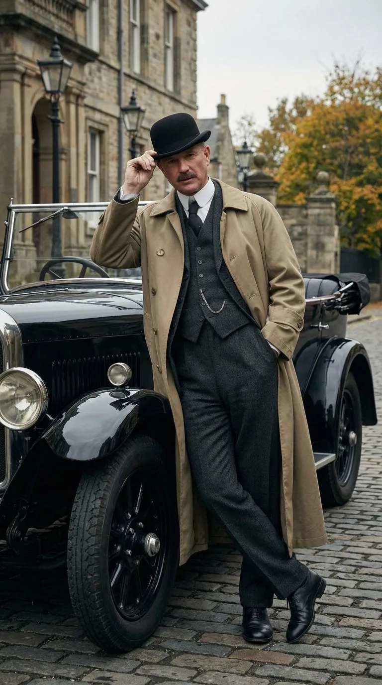 Men’s Beige Cotton Trench Coat Suit Package – Classic Long Overcoat for Formal + Suit + Hat sold by Alberto Nardoni product image thumbnail 5