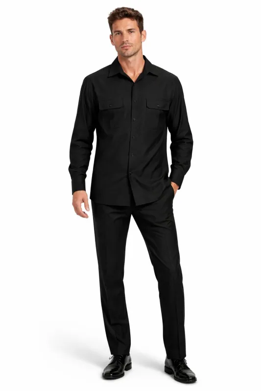 Mens Luxury Black Wool Two-Piece Leisure Walking Suit sold by Alberto Nardoni