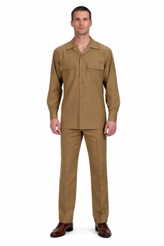 Mens Luxury Caramel Wool Two-Piece Leisure Walking Suit sold by Alberto Nardoni