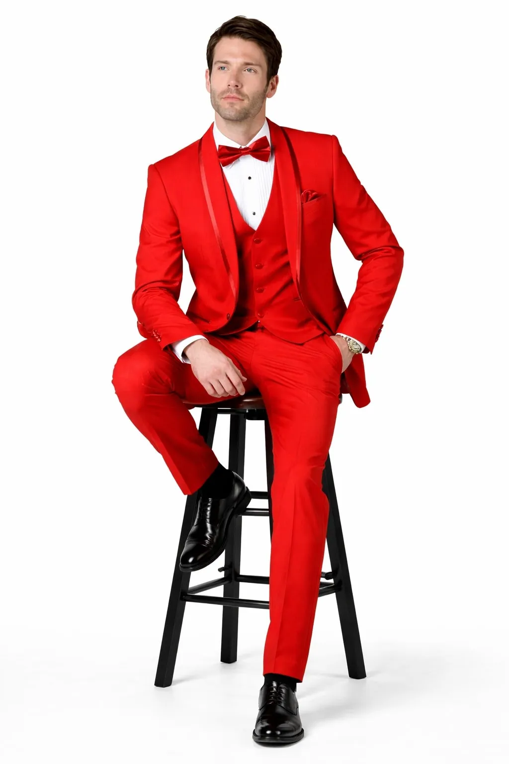 Classic Red Shawl Lapel Tuxedo for Men | 1-Button 4-Piece Suit sold by Alberto Nardoni product image thumbnail 3