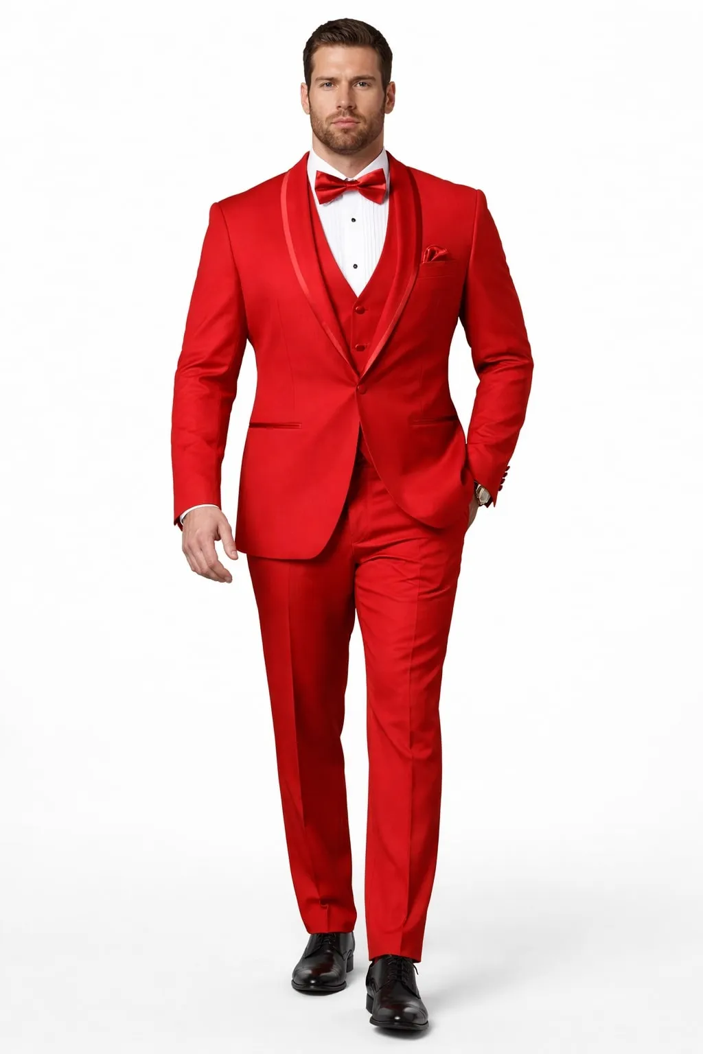 Classic Red Shawl Lapel Tuxedo for Men | 1-Button 4-Piece Suit sold by Alberto Nardoni product image thumbnail 4