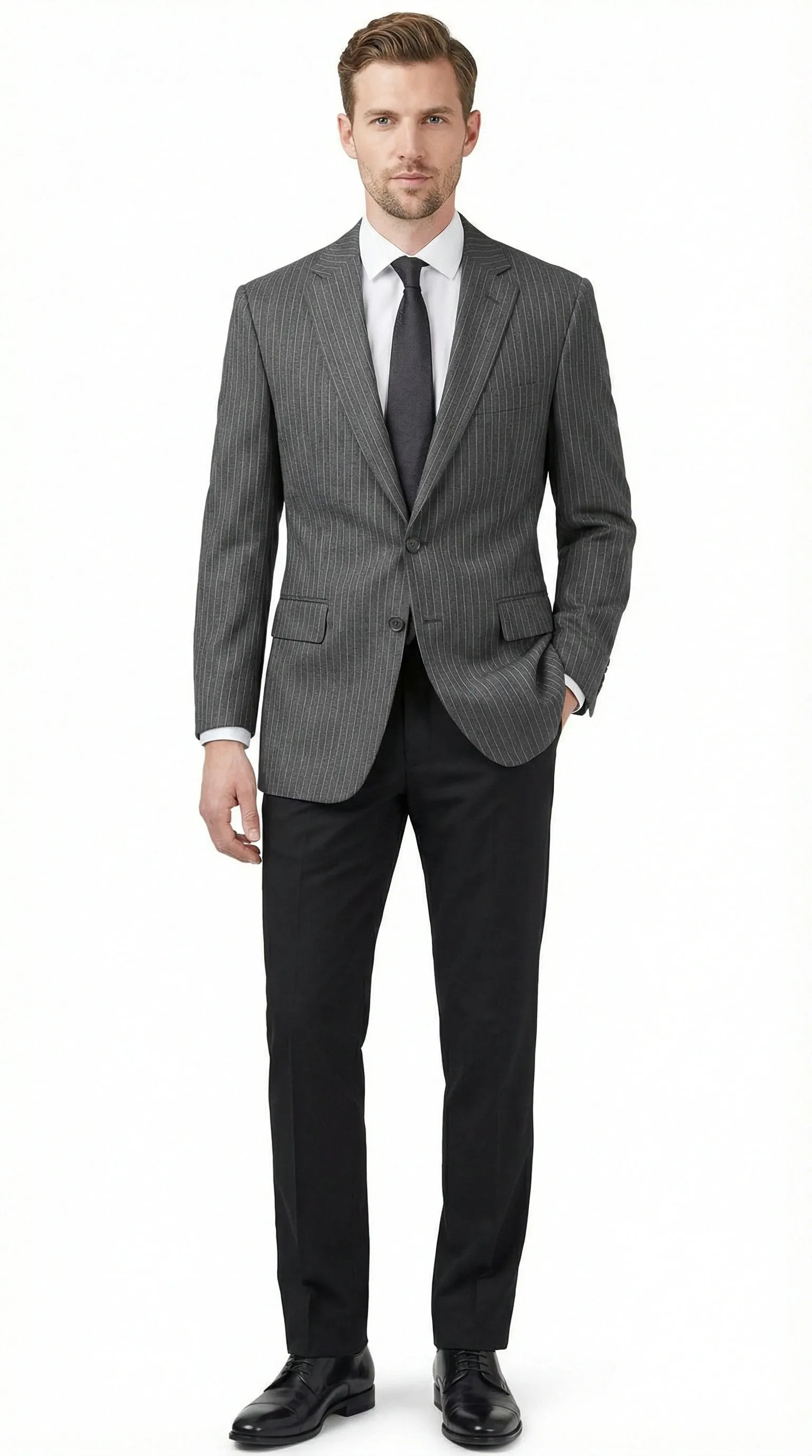 Men’s Charcoal Grey Pinstripe Blazer – Classic Tailored Formal Jacket for Business, Professional Wear Sportcoat sold by Alberto Nardoni