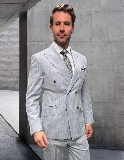 Statement Men’s 2-Piece 100% Wool Double Breasted Pinstripe Suit sold by Alberto Nardoni product image thumbnail 3