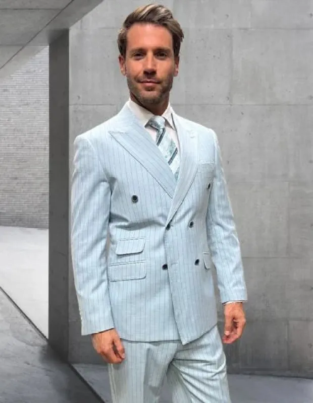 Statement Men’s 2-Piece 100% Wool Double Breasted Pinstripe Suit sold by Alberto Nardoni