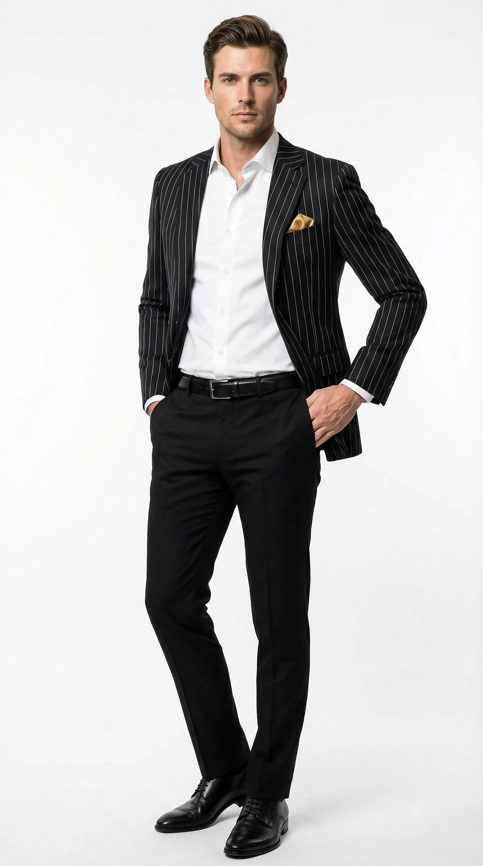 Men’s Black Pinstripe Blazer – Classic Tailored Formal Jacket for Business, Office and Evening Wear sold by Alberto Nardoni