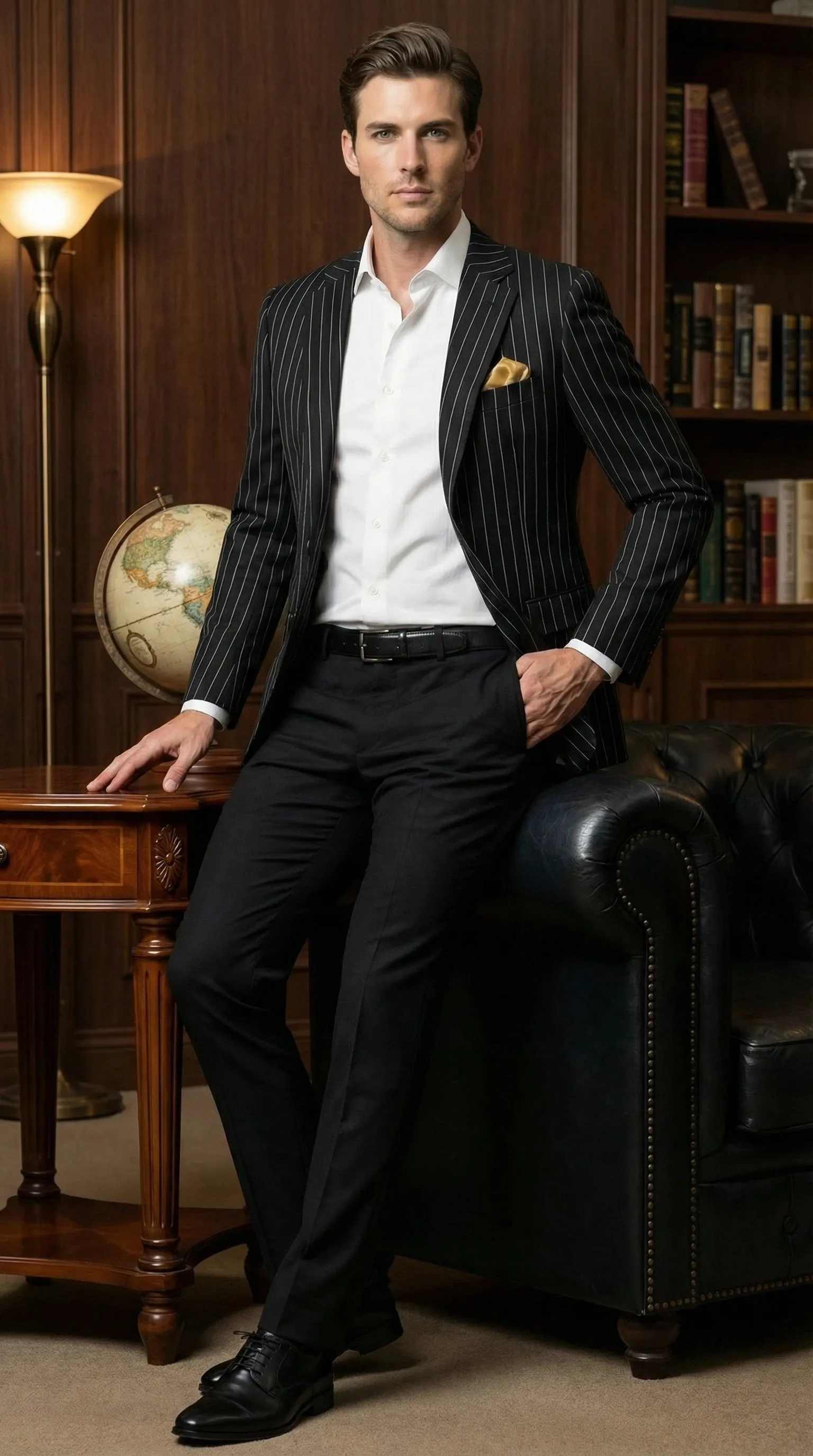Men’s Black Pinstripe Blazer – Classic Tailored Formal Jacket for Business, Office and Evening Wear sold by Alberto Nardoni product image thumbnail 5
