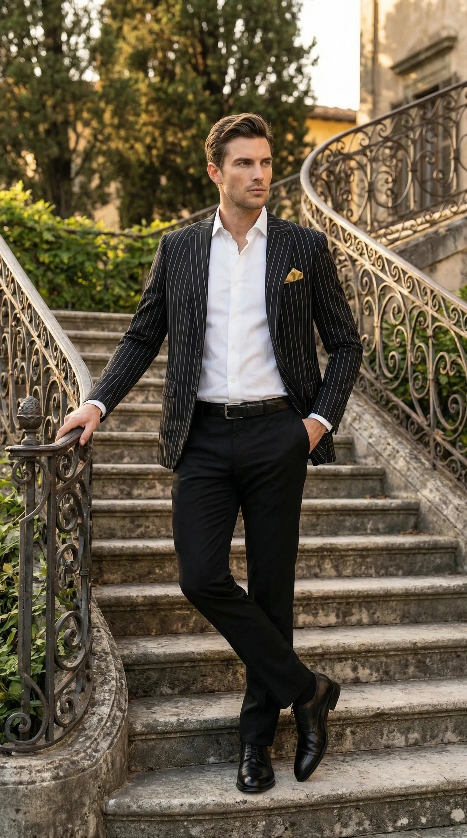 Men’s Black Pinstripe Blazer – Classic Tailored Formal Jacket for Business, Office and Evening Wear sold by Alberto Nardoni product image thumbnail 4