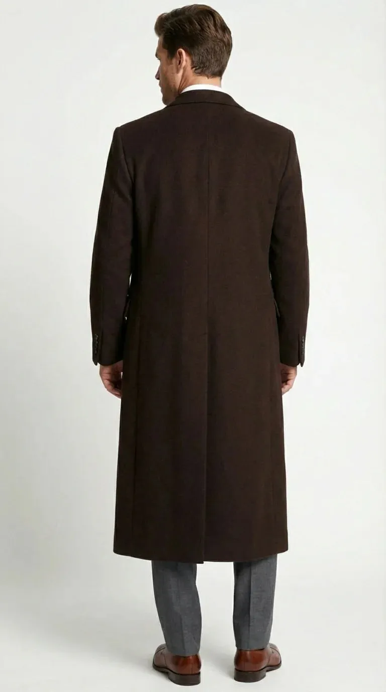 Men’s Brown Long Overcoat – Double Breasted Classic Formal Winter Coat for Business, Topcoat and Cold Weather Wear sold by Alberto Nardoni product image thumbnail 3