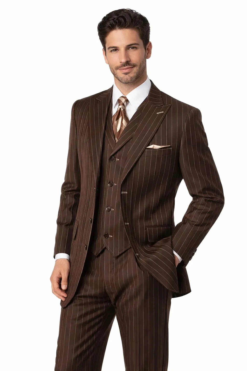 Mens Vintage Brown Pinstripe 3-Piece Gangster Suit sold by Alberto Nardoni product image thumbnail 5