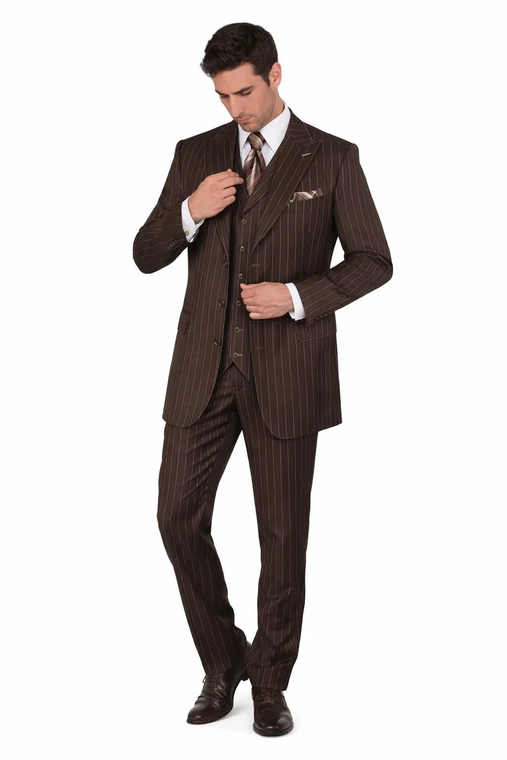 Mens Vintage Brown Pinstripe 3-Piece Gangster Suit sold by Alberto Nardoni