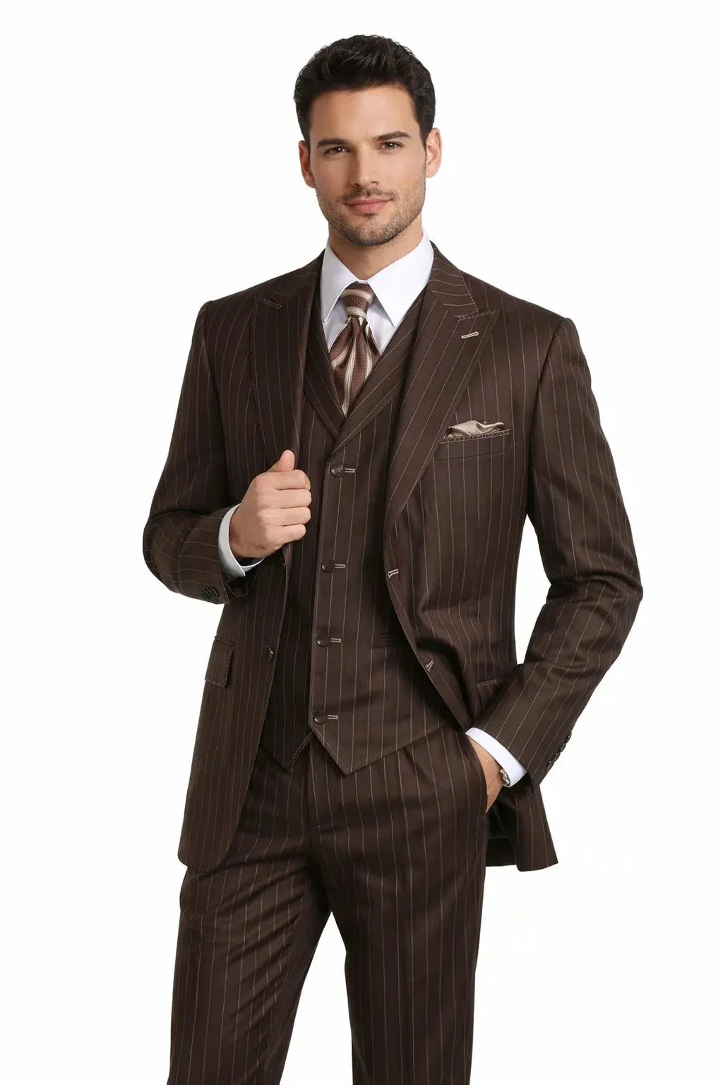 Mens Vintage Brown Pinstripe 3-Piece Gangster Suit sold by Alberto Nardoni product image thumbnail 4