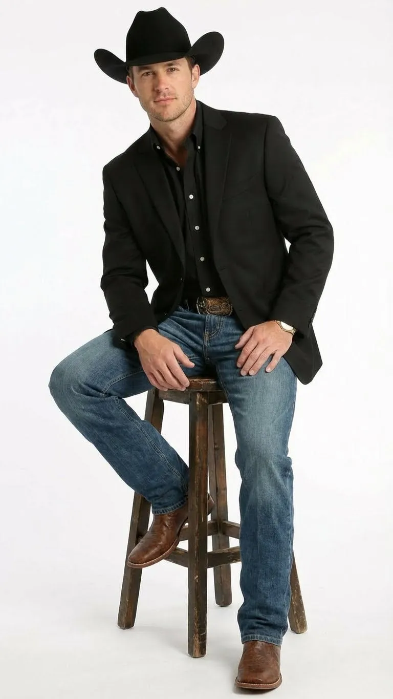 Mens Black Western Blazer Jacket, Classic Cowboy Style Sport Coat for Casual Formal Wear with Jeans sold by Alberto Nardoni product image thumbnail 4