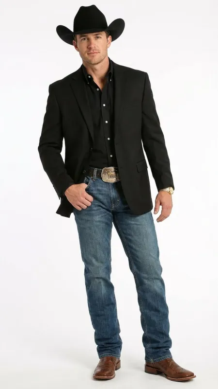 Mens Black Western Blazer Jacket, Classic Cowboy Style Sport Coat for Casual Formal Wear with Jeans made by Alberto Nardoni