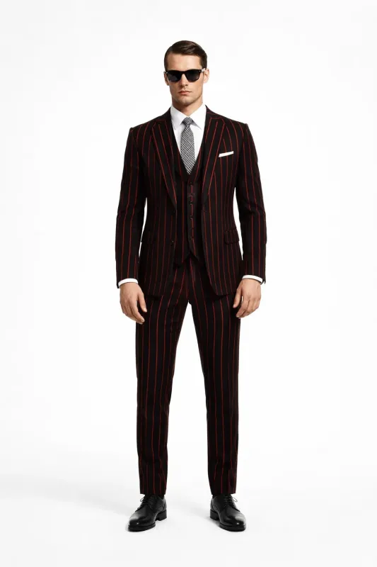 Black With Red Pinstripe Suit On Sale sold by Alberto Nardoni