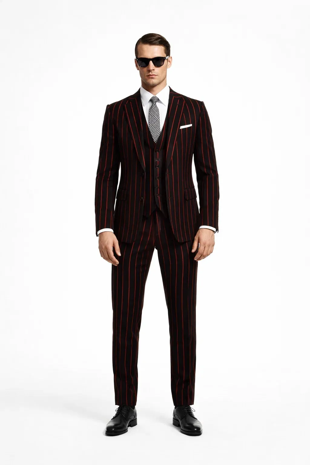 Black With Red Pinstripe Suit On Sale sold by Alberto Nardoni