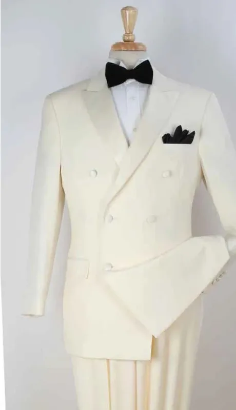 Men’s ivory Cream Double Breasted Suit – Classic Formal Tuxedo Style Suit for Weddings off White Color made by Alberto Nardoni