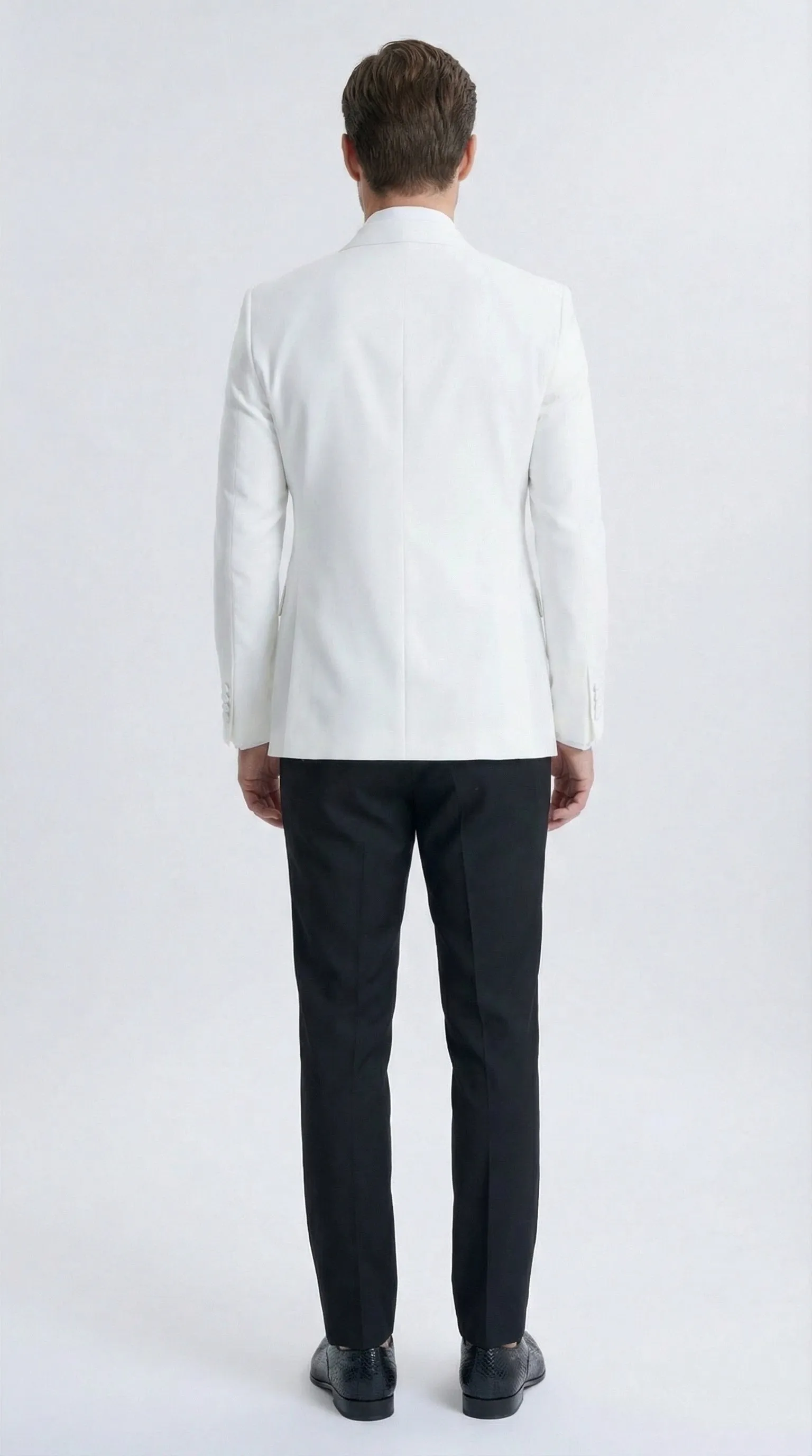 Men’s White Double Breasted Dinner Jacket Blazer with Black Pants – Formal Tuxedo Style Outfit for Weddings sold by Alberto Nardoni product image thumbnail 2