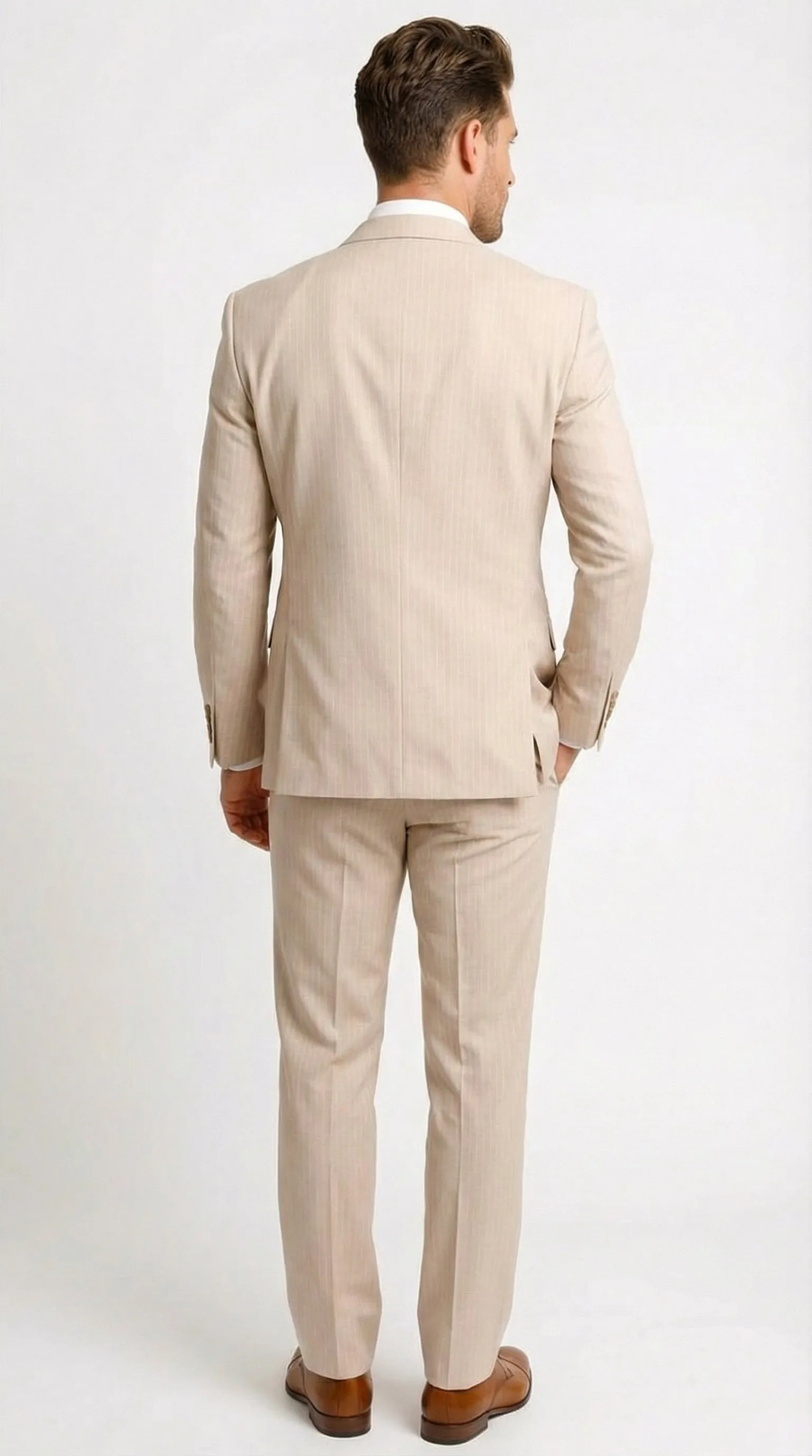 Vitali Men’s Natural Beige Pinstripe Suit – Summer Tan Pinstripe Weddings and Business Wear sold by Alberto Nardoni product image thumbnail 2