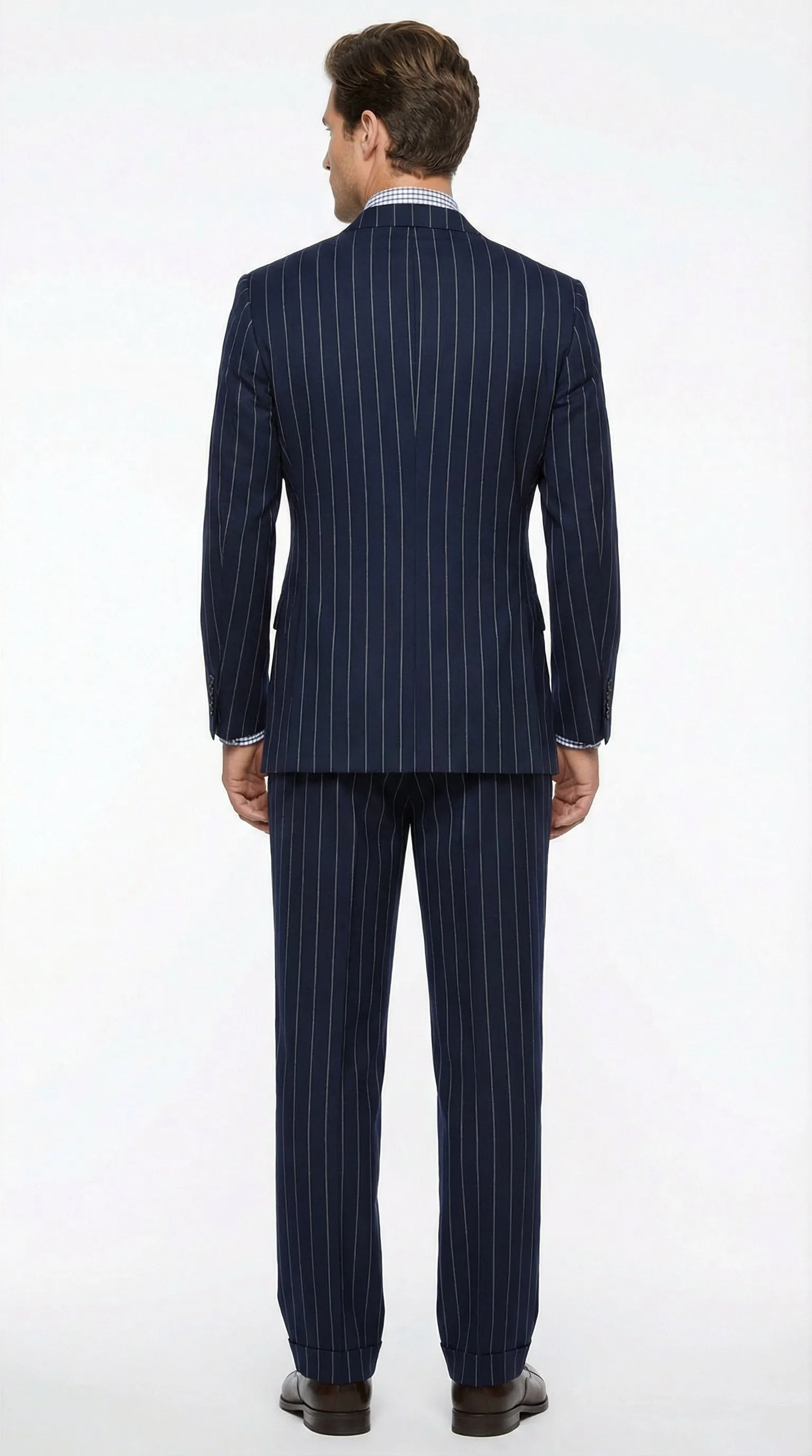 Men's Navy Blue Double Breasted Pinstripe Suit – Modern Fit By rossiman sold by Alberto Nardoni product image thumbnail 2