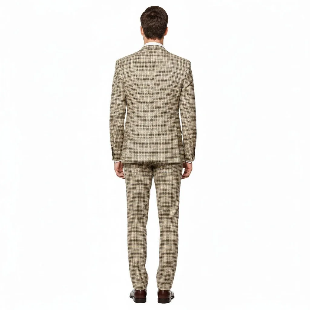 Men’s Beige and Navy Check 3-Piece Suit Set – Premium Tailored Fit Formal Wedding and Business Suit By Rossiman sold by Alberto Nardoni product image thumbnail 2